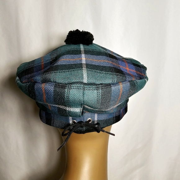 Lochcarron 100% New Wool Green & Blue Plaid Tam O'Shanter Scotland Hat - Picture 6 of 9